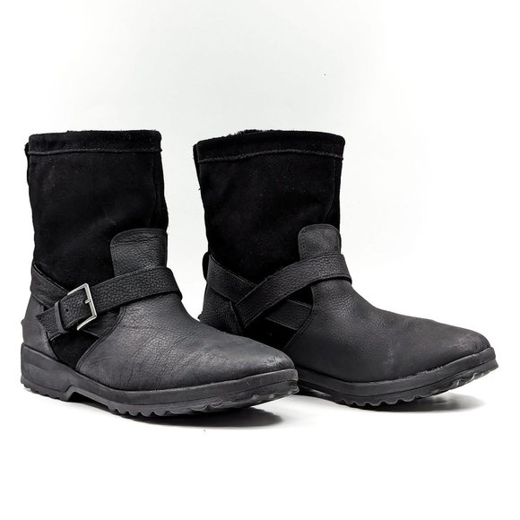 Sperry Women Collar Black Suede 200g Faux Fur Waterproof Buckle Boots sz 10 - Picture 1 of 13